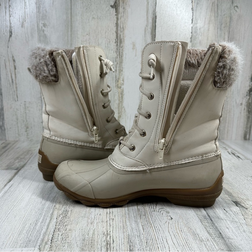 Sperry Syren Tall Fur White Lace Up Winter Ankle Boots - Picture 2 of 12